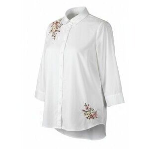 Soft Surroundings Shirt Womens L White Boyfriend Style Embroidery Boho-Chic